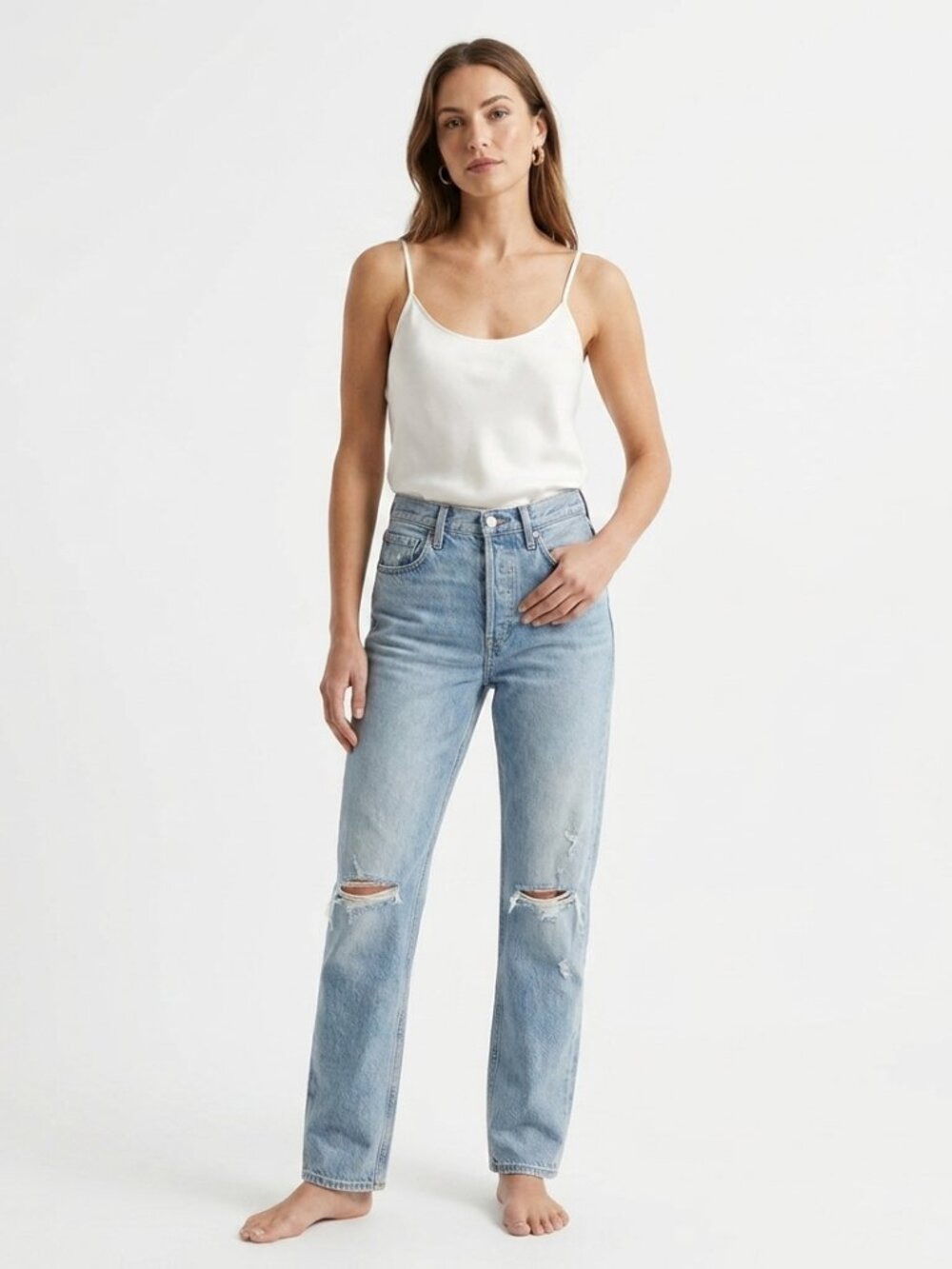 ARITZIA DENIM FORUM THE JONI HIGH RISE LOOSE DISTRESSED BUTTON FLY JEANS - 25